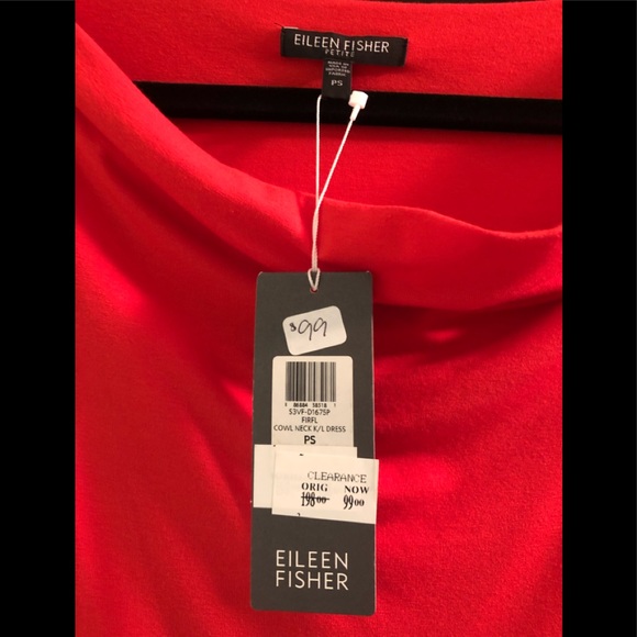 Eileen Fisher Cowl Neck Jersey Dress PM in Firefly - Picture 4 of 4